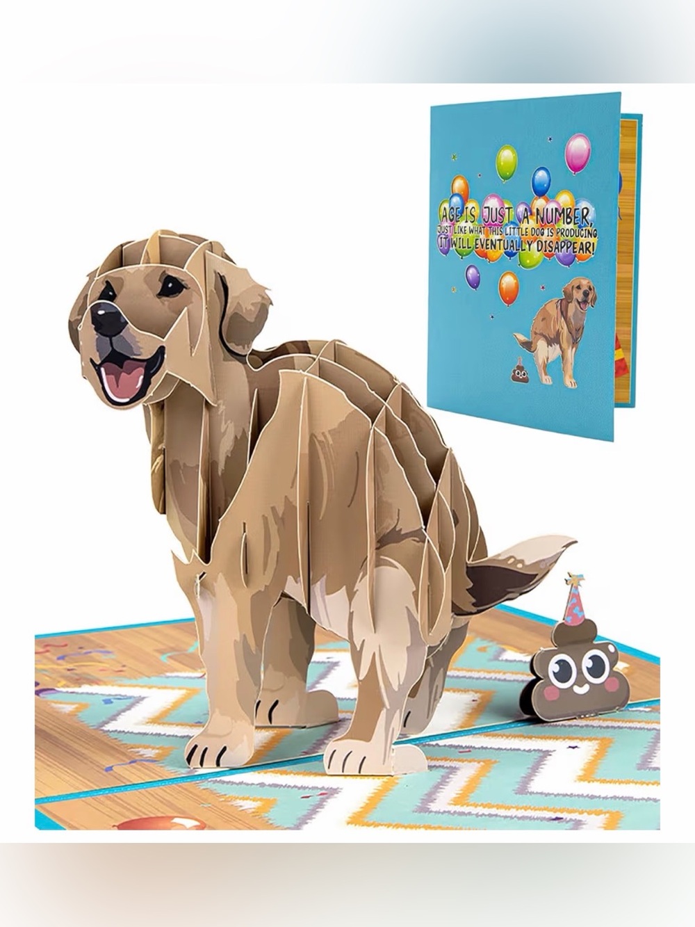 3D Pop-Up Funny Dog Birthday Card | Golden Retriever Greeting Card with Envelope